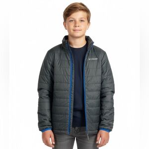 Columbia Kids Warm Lightweight Gray Jacket with Blue Accents Youth Boy Medium 10